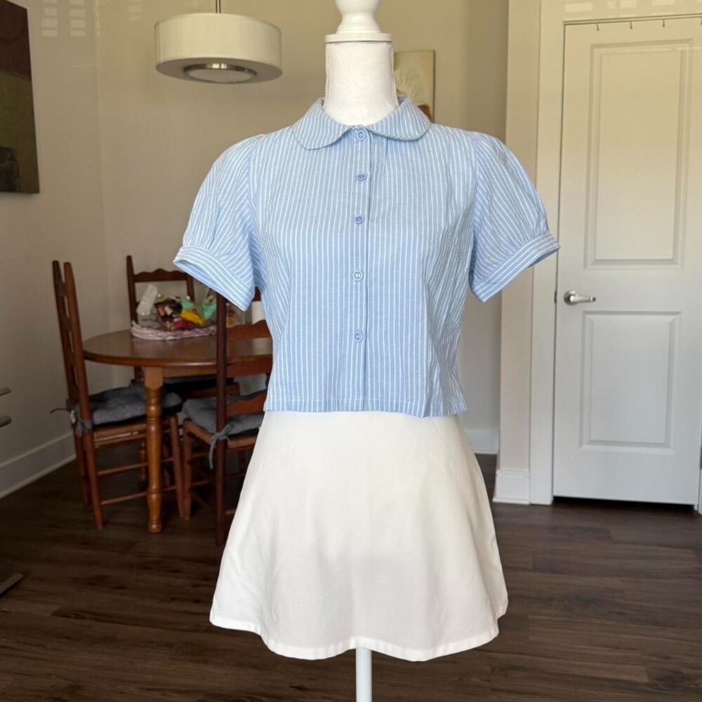 Baby Blue Cropped Button Up Blouse